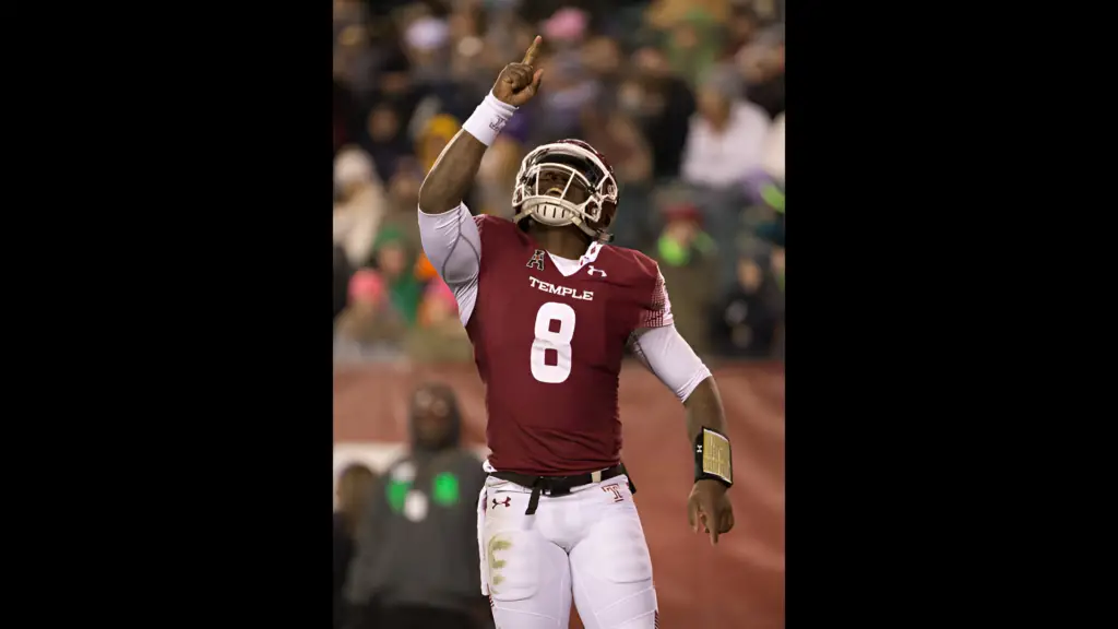 Temple Owls quarterback Phillip Walker reacts after a touchdown against the East Carolina Pirates