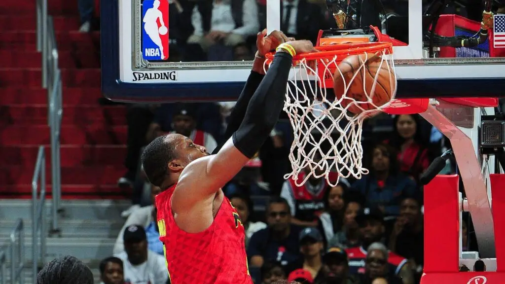 Atlanta Hawks center Dwight Howard dunks the ball during the game against the Washington Wizards in Game Five of the Eastern Conference Quarterfinals of the 2017 NBA Playoffs