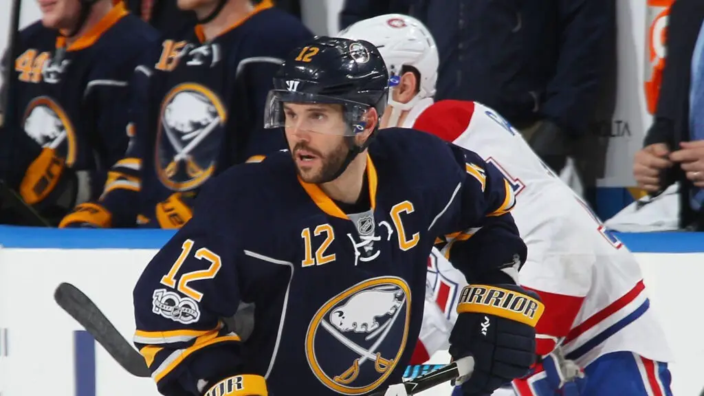 Buffalo Sabres player Brian Gionta skates against the Montreal Canadiens during an NHL game