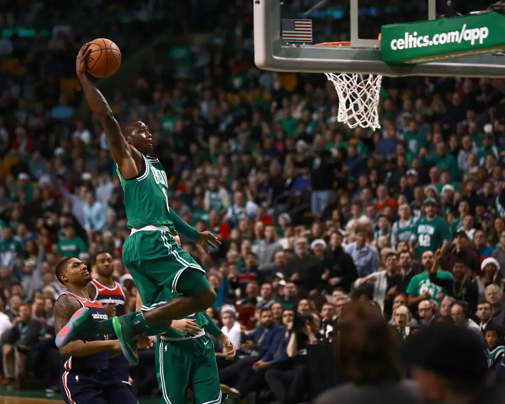 Boston Celtics point guard Terry Rozier dunking against the Washington Wizards (Getty Images)