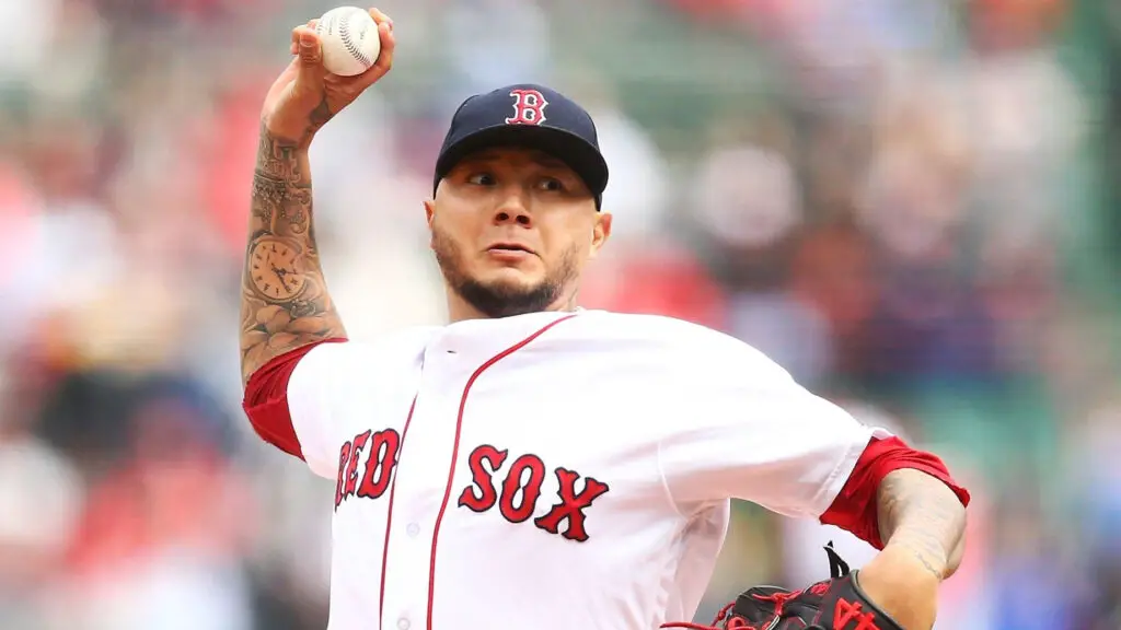 Boston Red Sox pitcher Hector Velazquez throws a pitch in the first inning of a game against the Baltimore Orioles