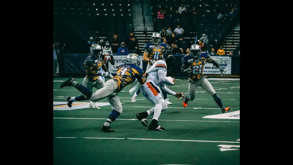 Former Jersey Flight player John Williams is seen here attempting to make a tackle against the Maryland Warriors on Friday night