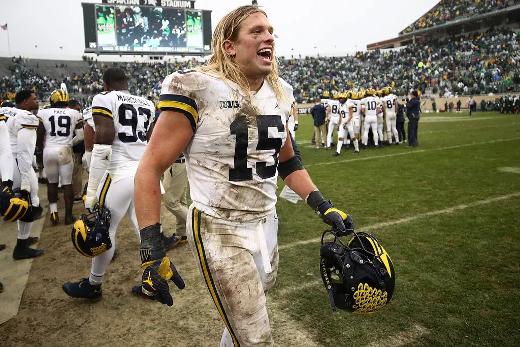 Michigan Wolverines linebacker Chase Winovich on the sidelines against the Michigan State Spartans 