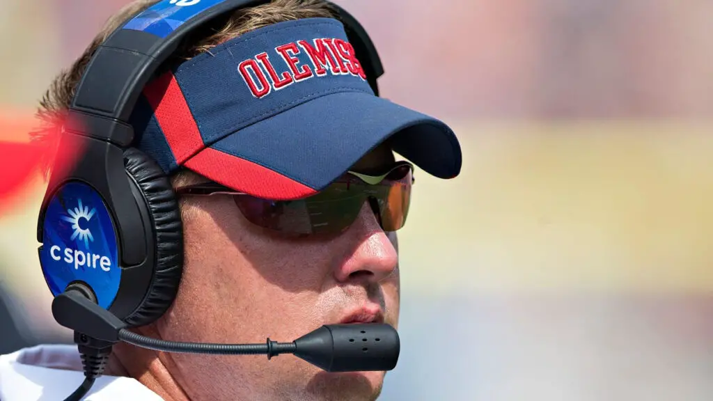 Former Mississippi Rebels Head Coach Hugh Freeze on the sidelines during a game against the Georgia Bulldogs