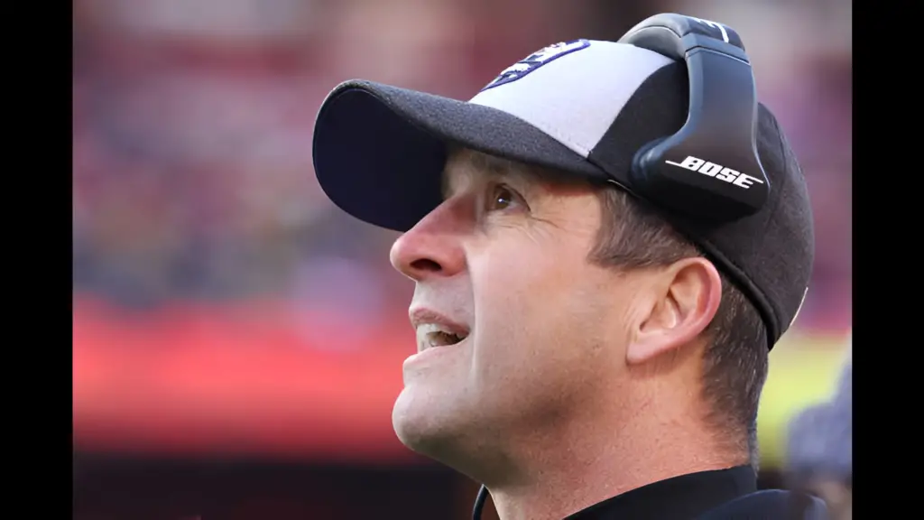 Baltimore Ravens head coach John Harbaugh looks on during the fourth quarter of an NFL game between the Baltimore Ravens and Kansas City Chiefs