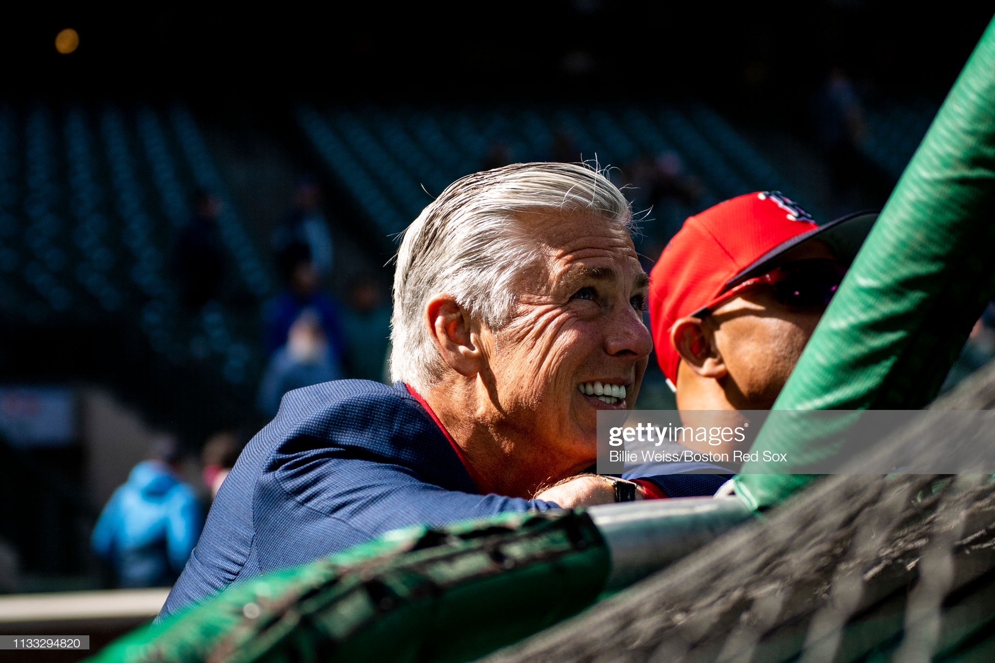 Former Boston Red Sox President of Baseball Operations Dave Dombrowski takes in the 2019 Opening Day batting practice before a contest with the Seattle Mariners