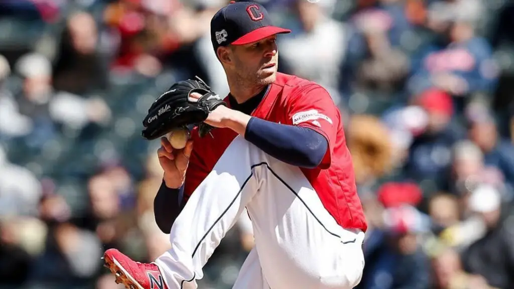 Former Cleveland Indians pitcher Corey Kluber pitches in a game 