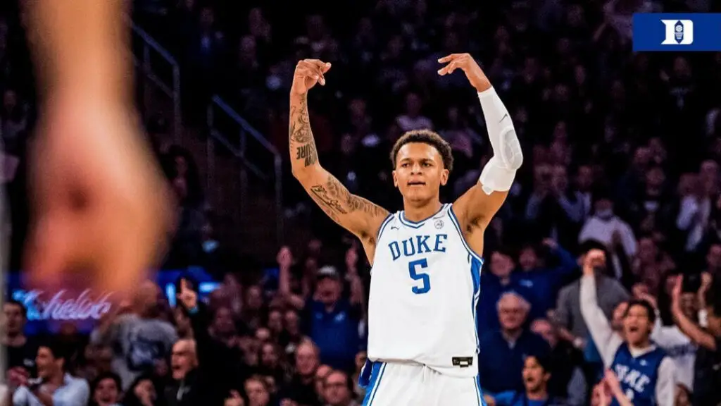 Duke Blue Devils star Paolo Banchero asks the crowd to get louder against the Kentucky Wildcats
