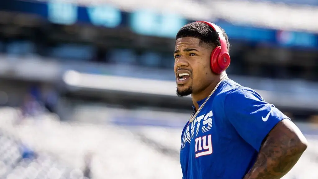New York Giants wide receiver Sterling Shepard warming up on the field before a game