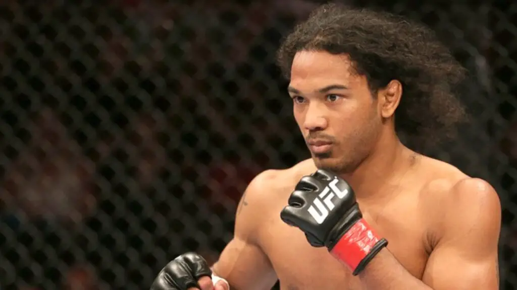 UFC competitor Benson Henderson prepares to strike his opponent in a bout