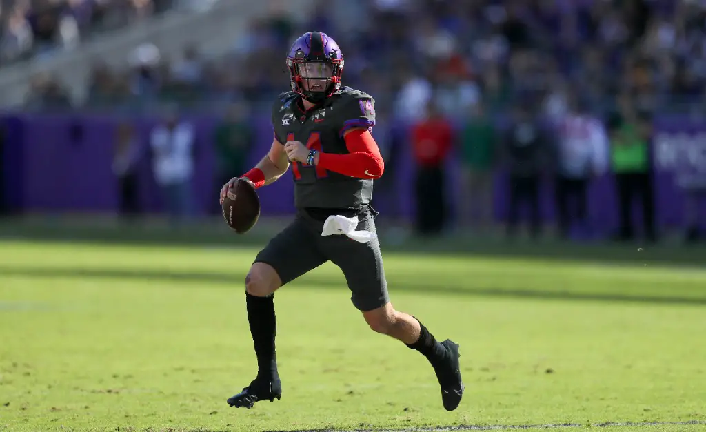 TCU Horned Frogs quarterback Chandler Morris attempts to pass the football against the Baylor Bears