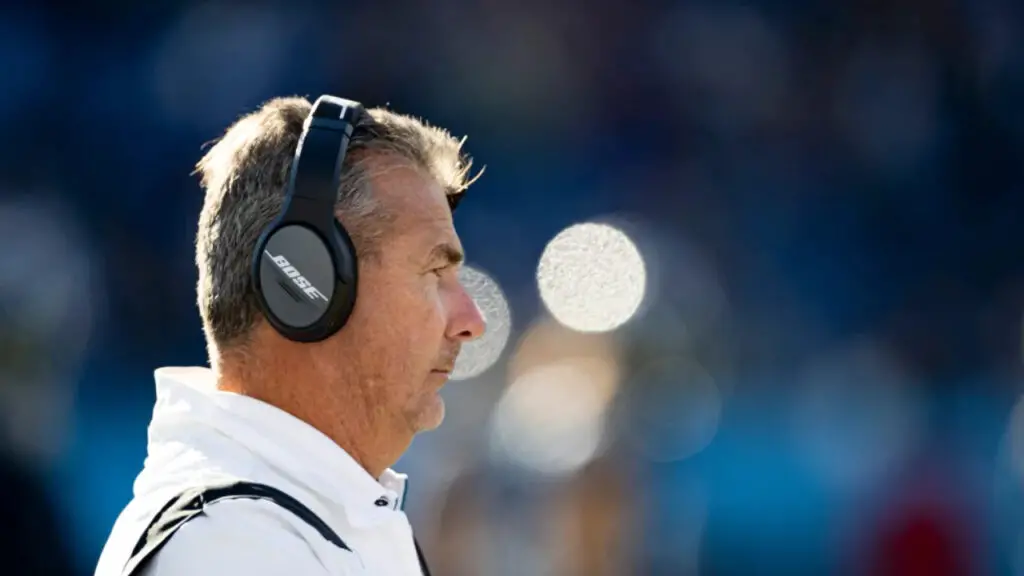 Former Jacksonville Jaguars head coach Urban Meyer looks on during the shutout loss to the Tennessee Titans