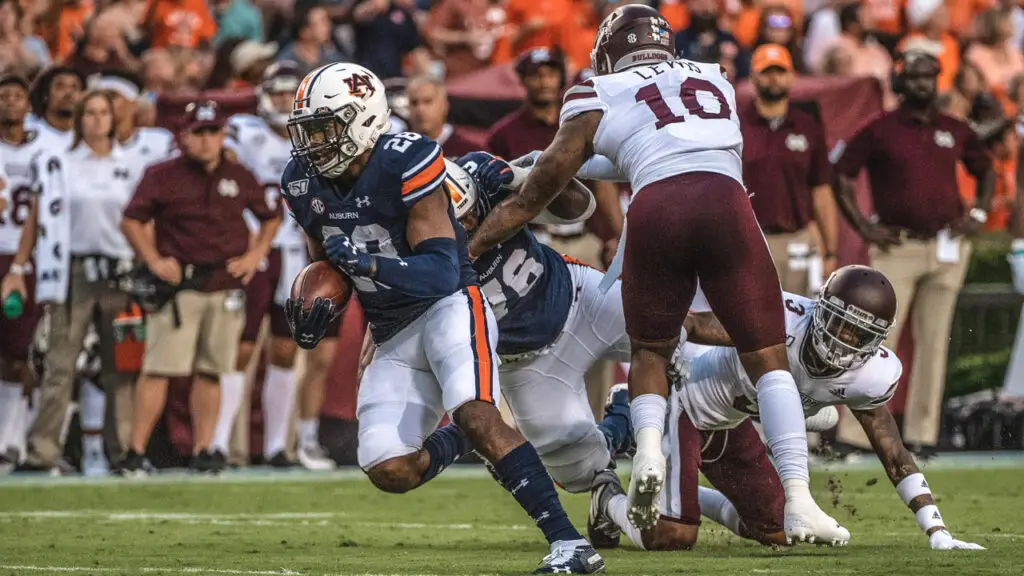 Former Auburn Tigers running back JaTarvious Whitlow carries the football against the Texas A&M Aggies