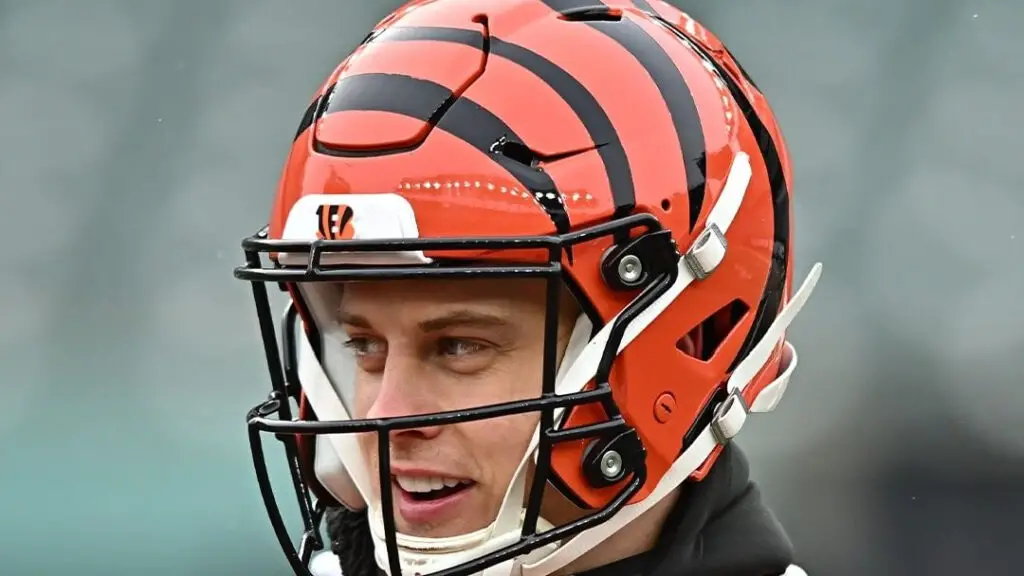 Cincinnati Bengals quarterback Joe Burrow smiles during practice leading up to the AFC Conference Championship game against the Kansas City Chiefs