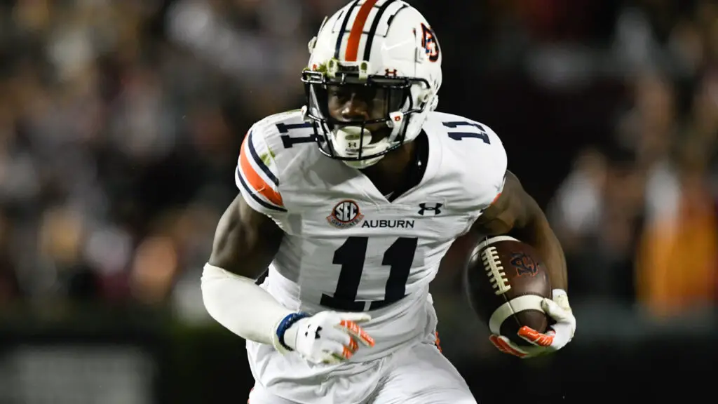 Former Auburn Tigers wide receiver Shedrick Jackson runs with the football after making a reception