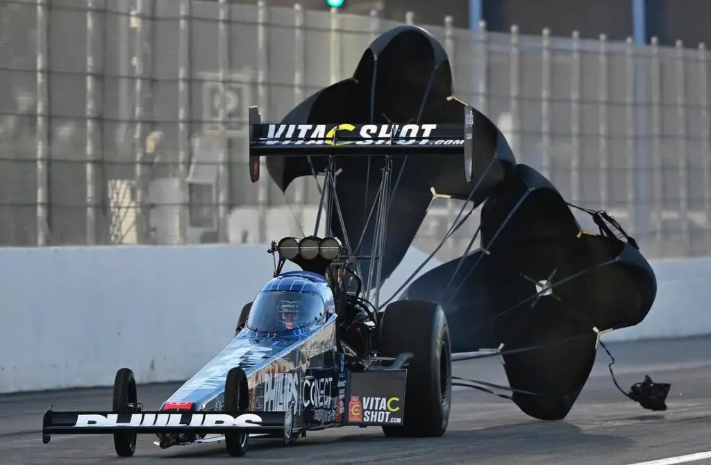 Phillips Connect sponsored Top Fuel Dragster driver Justin Ashley after making a pass at the Lucas Oil NHRA Winternationals presented by ProtectTheHarvest.com