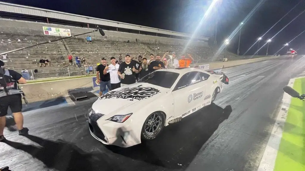 Street Outlaws No Prep Kings competitor and popular YouTuber Justin Swanstrom and his crew celebrates the Invitational win