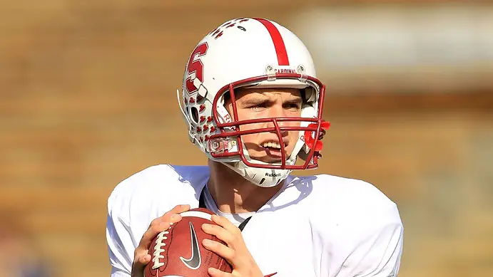 Former Stanford Cardinal quarterback Andrew Luck warms up before a game against the California Golden Bears