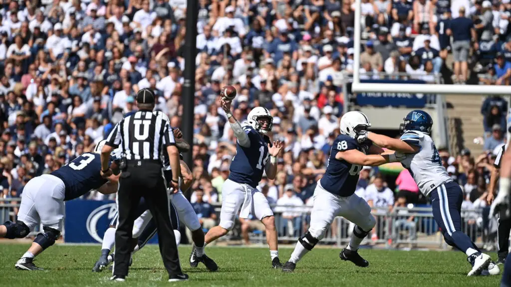 Penn State Nittany Lions quarterback Sean Clifford attempts a pass against the Villanova Wildcats