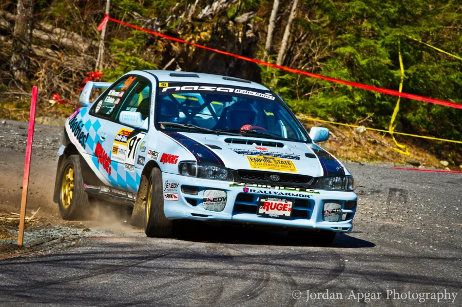 RallyCar driver Erika Detota competing on the course during a RallyCar event