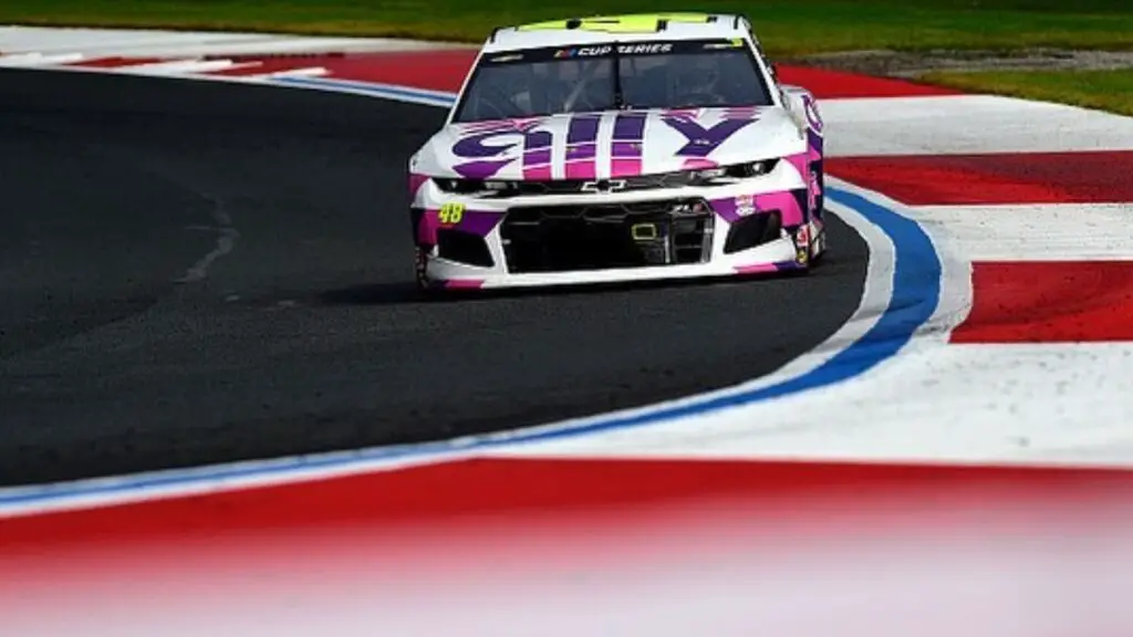 NASCAR Cup Series driver Jimmie Johnson competes in the Bank of America ROVAL 400 at Charlotte Motor Speedway