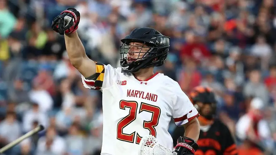 Maryland Terrapins midfielder Kyle Long celebrates after scoring a goal against the Princeton Tigers