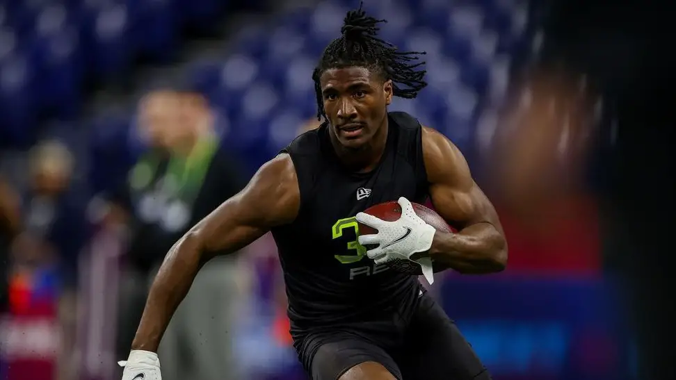 Former Arizona State Sun Devils running back Rachaad White working out in front of NFL scouts at the NFL Combine at Lucas Oil Stadium 