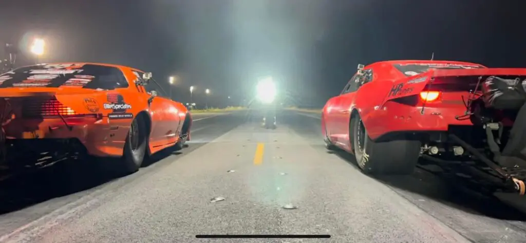 Street Outlaws star Bobby Ducote and Ryan Martin with the light on before making a pass