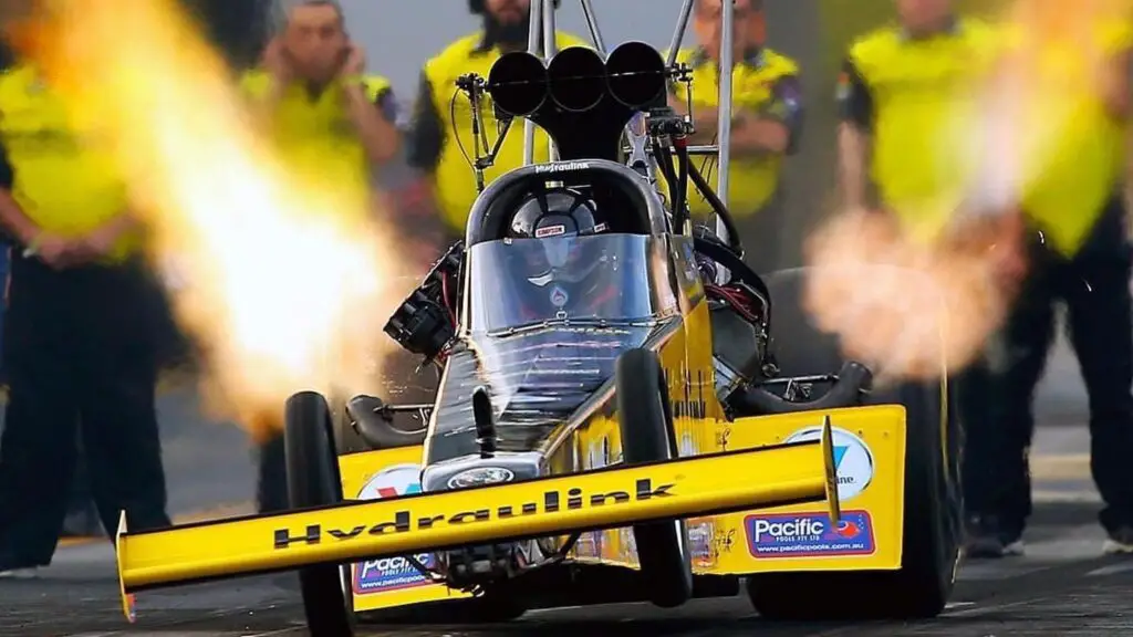 Jim Read Racing Top Fuel Dragster driver Phil Read making a pass in the Jim Read Racing Top Fuel Dragster at an event