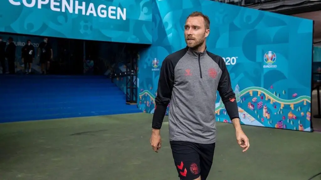Denmark soccer player Christian Eriksen on the pitch before a game at the Euro 2020 site