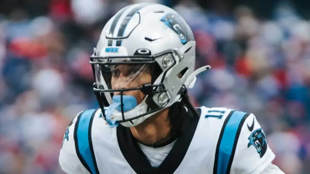 Carolina Panthers wide receiver Robby Anderson looks on during a play in an NFL game
