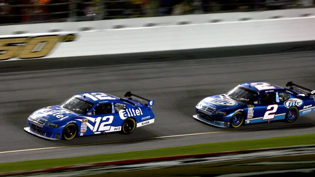 Race Car driver Ryan Newman led Kurt Busch in the closing laps of the 2008 Daytona 500 at Daytona International Speedway