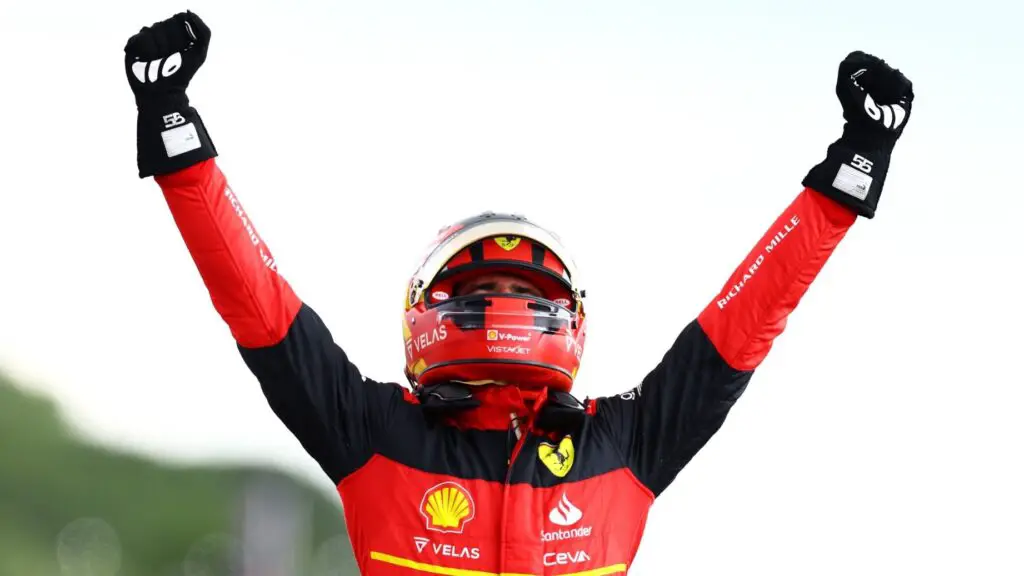 Ferrari Formula One driver Carlos Sainz Jr. is celebrating his first Formula One win at the British Grand Prix