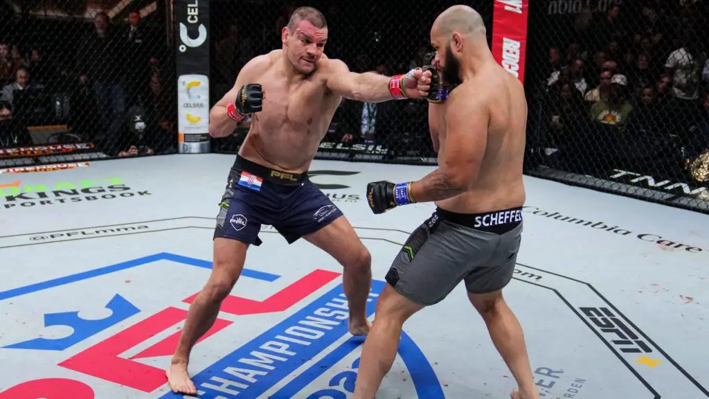 PFL fighter Ante Delija connects with a punch against Matheus Scheffel during the 2022 PFL Championships