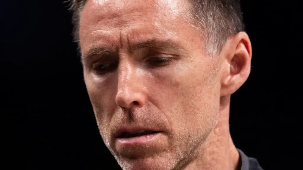 Former Brooklyn Nets head coach Steve Nash looks on from the sidelines during the fourth quarter against the Indiana Pacers