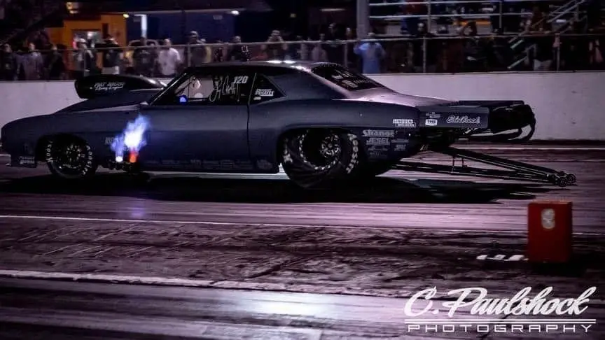 Street Outlaws No Prep Kings driver Lizzy Musi doing a burnout during an NPK event