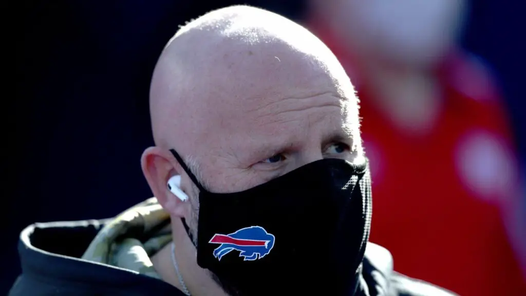 Buffalo Bills offensive coordinator Brian Daboll walks on the field prior to their game against the Seattle Seahawks