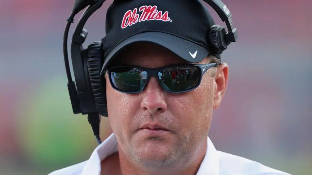 Former Ole Miss Rebels head coach Hugh Freeze watches the action against the Wofford Terriers