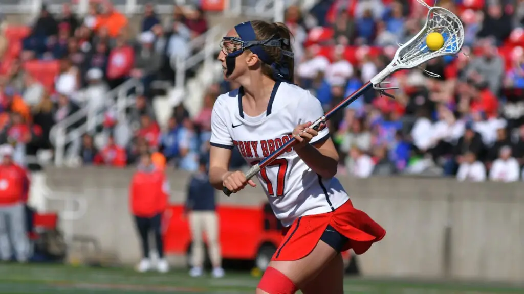 Former Stony Brook star lacrosse player Kylie Ohlmiller looks for a teammate against the UMBC Retrievers