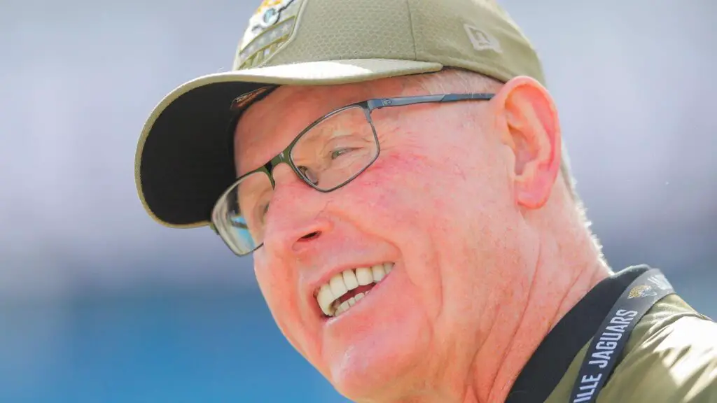 Former Jacksonville Jaguars President of Football Operations Tom Coughlin looks on before the start of a game against the Tampa Bay Buccaneers