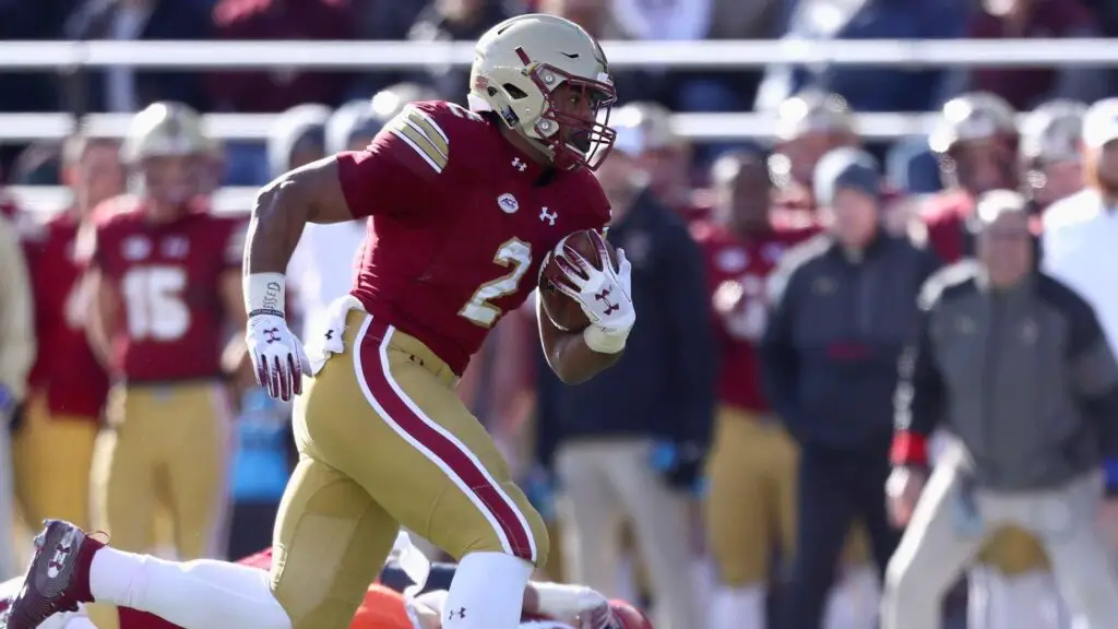 Boston College Eagles running back A.J. Dillon rushes during the first quarter of the game against the Syracuse Orange