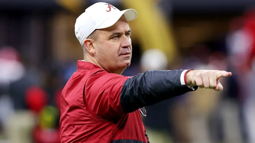 Former Alabama Crimson Tide offensive coordinator Bill O'Brien looks on prior to a game against the Georgia Bulldogs in the 2022 CFP National Championship Game