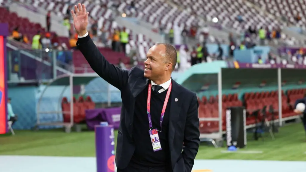 U.S. Soccer General Manager Earnie Stewart waves to someone in the stands before a FIFA World Cup Qatar 2022 Round of 16 match between Netherlands and USMNT