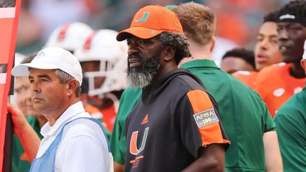Former Miami Hurricanes support staff member Ed Reed looks on during the first half against the Bethune Cookman Wildcats