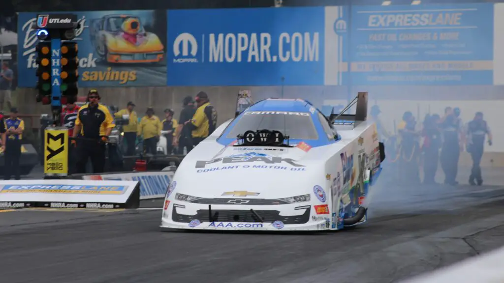 Drag Racing legend John Force competing in the Mopar Express Lane NHRA Nationals presented by Pennzoil 