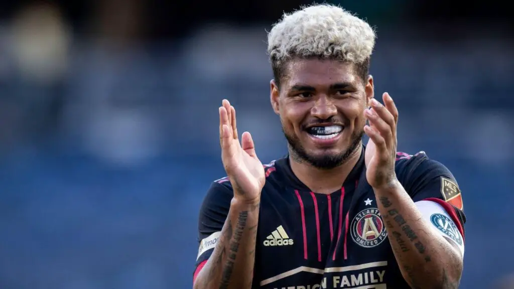 Former Atlanta United star Josef Martinez claps at the effort of a teammate in the second half of the Major League Soccer match against the New York City at Yankee Stadium on July 3, 2022, in New York City. 