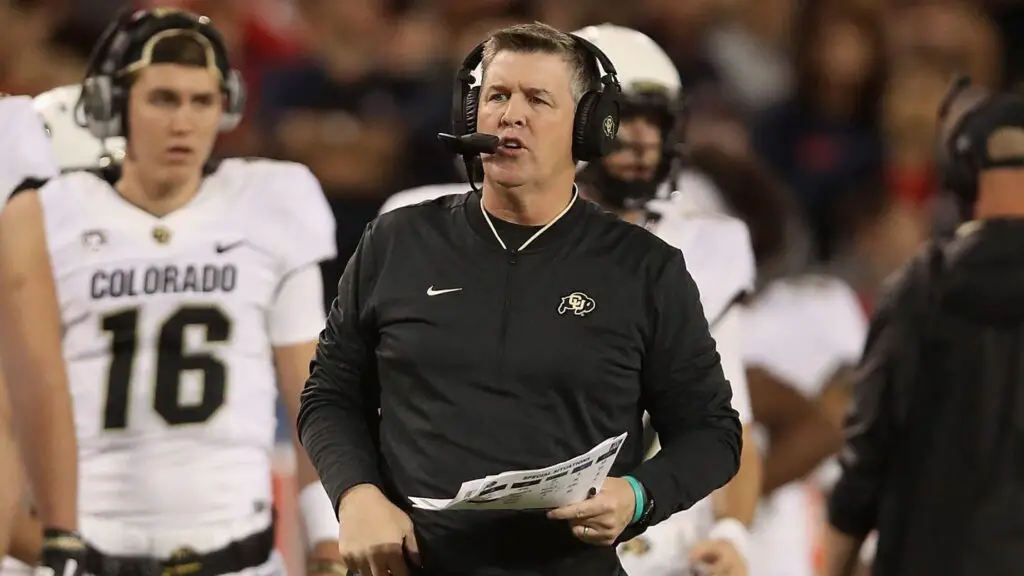 Former Colorado Buffaloes head coach Mike MacIntyre watches from the sidelines during the college football game against the Arizona Wildcats 