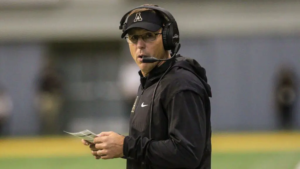 Appalachian State Mountaineers head coach Scott Satterfield looks over his sideline during second-half action against the Idaho Vandals