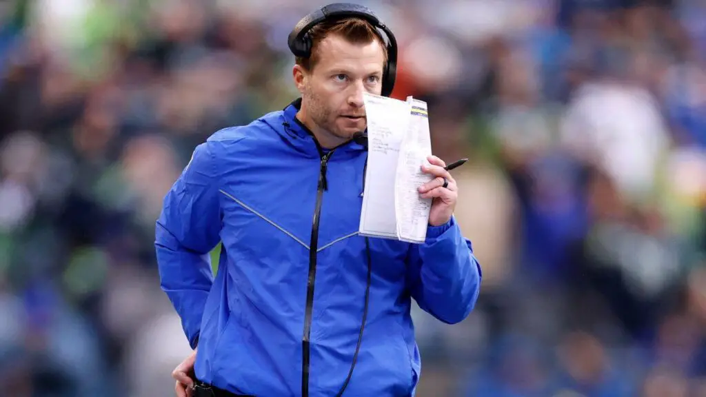 Los Angeles Rams head coach Sean McVay looks on against the Seattle Seahawks during the fourth quarter