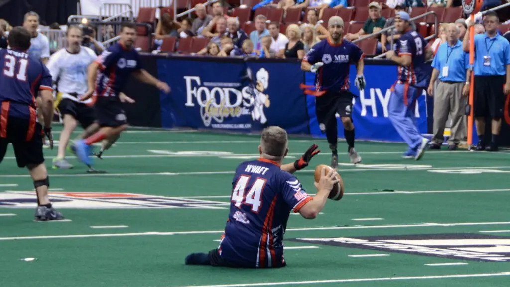 The Wounded Warrior player looks down the field and gets ready to throw a pass at the Wells Fargo Center